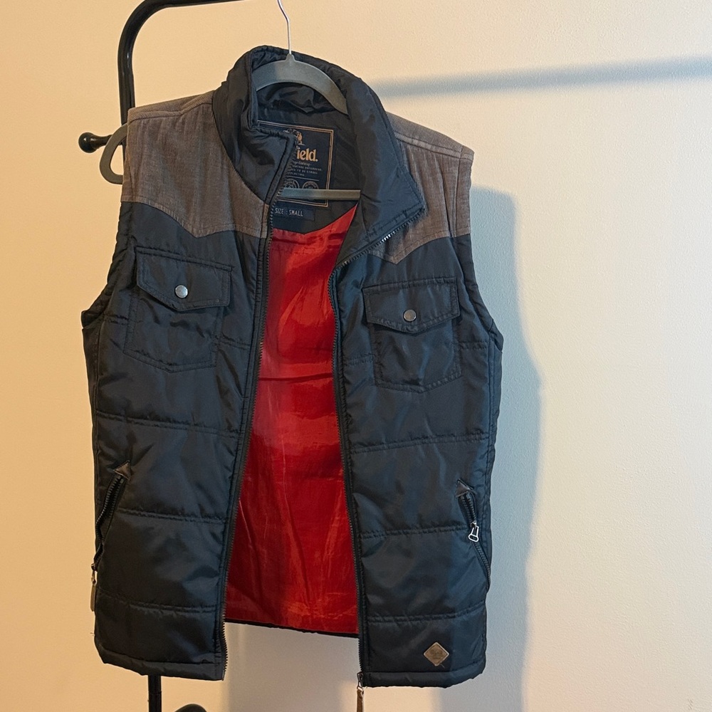 Bellfield Black and Gray Vest with Red Lining